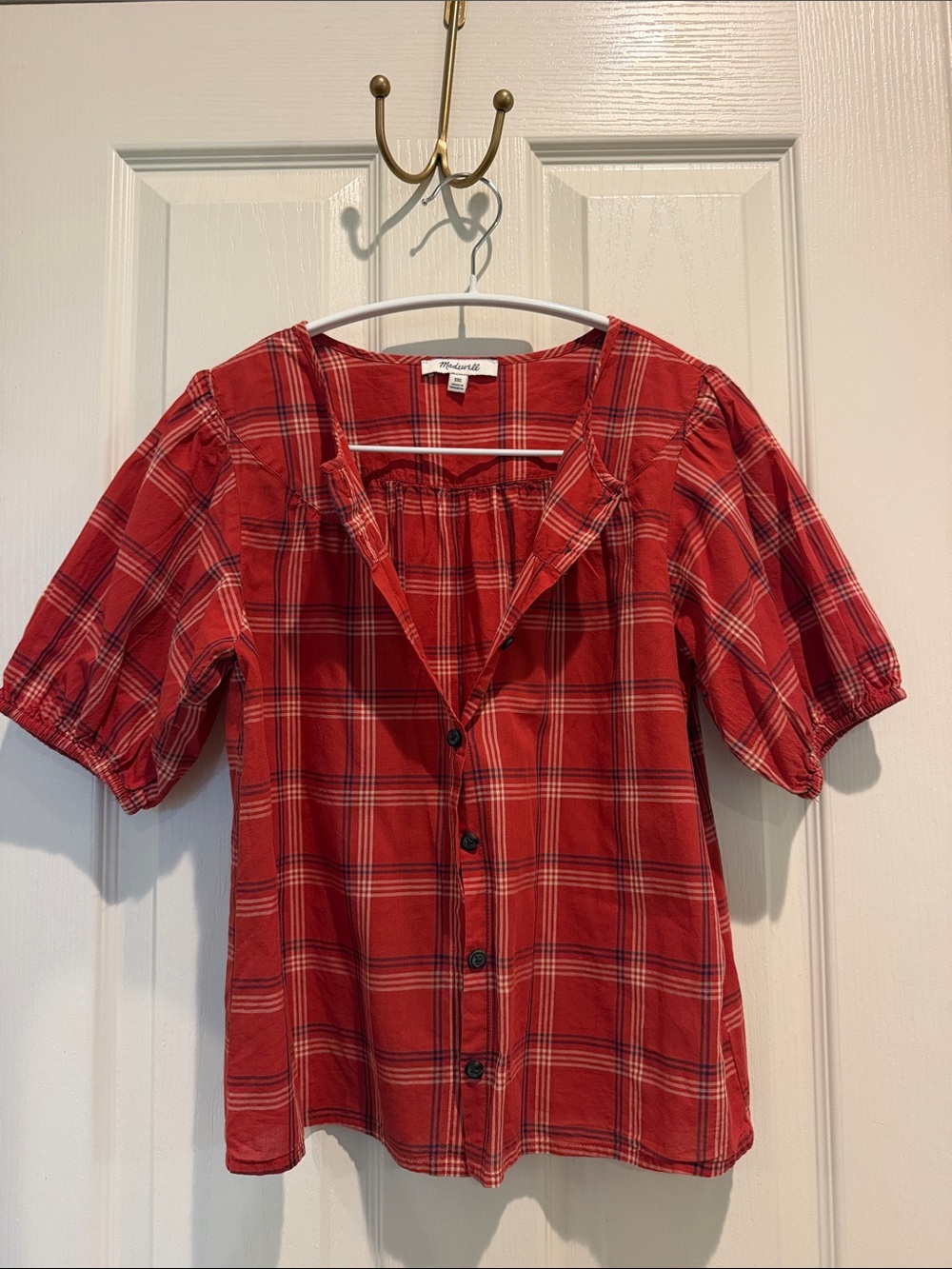 Madewell Red Plaid Button-Front Top